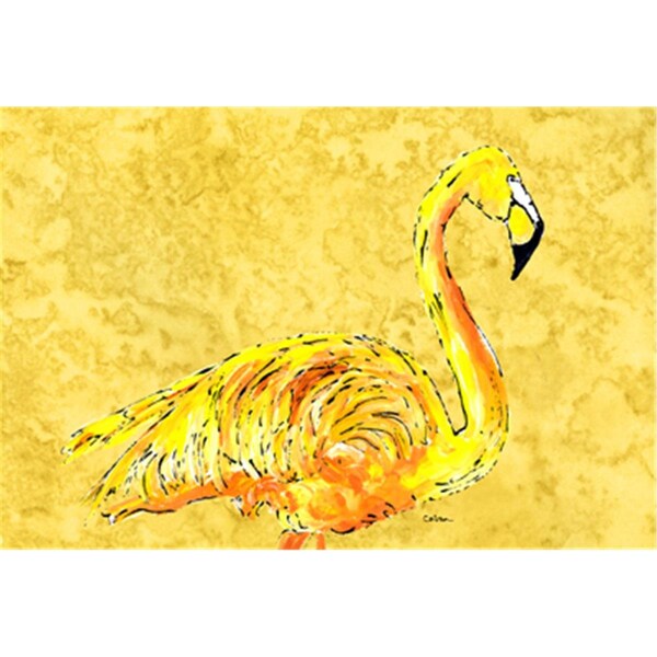 Carolines Treasures Flamingo On Yellow Fabric Placemat - 8872PLMT