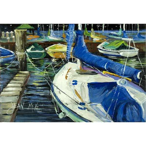 Carolines Treasures Night On The Docks Sailboat Fabric Placemat - JMK1031PLMT