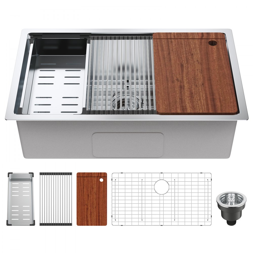 VEVOR Kitchen Sink, 304 Stainless Steel Drop-In Sinks, Undermount Single Bowl Basin with Ledge and Accessories, Household Dishwasher Sinks for Workstation, RV, Prep Kitchen, and Bar Sink, 30 inch - QRSSCTXPDCY30BG7NV0
