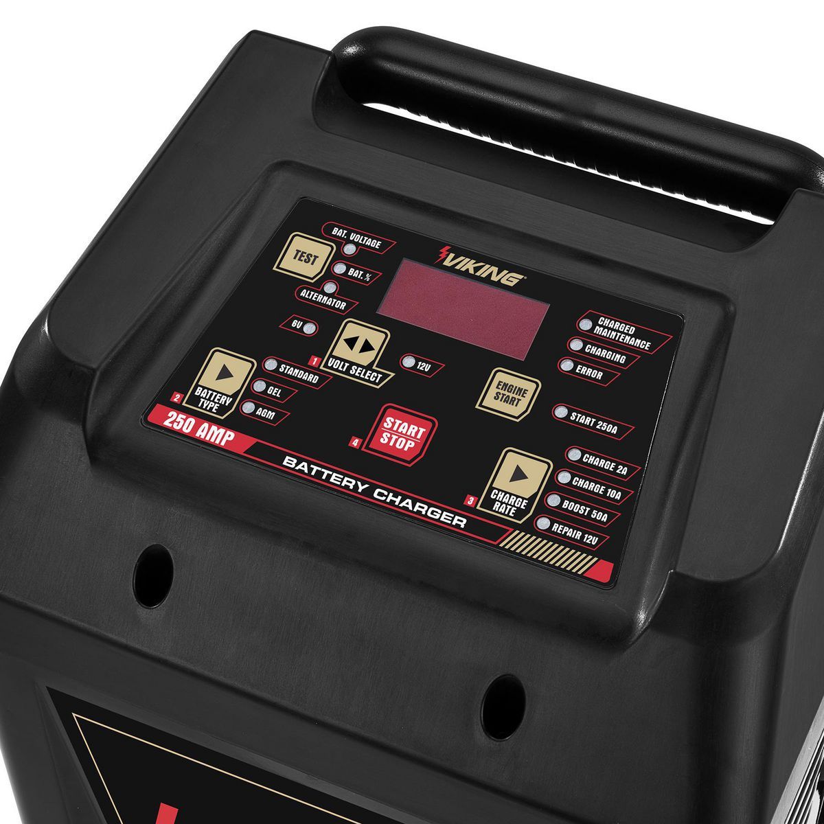 Cargador de batería con ruedas Viking 2/15/50/250 Amp 6/12V, arrancador de motor y probador de alternador - 59466