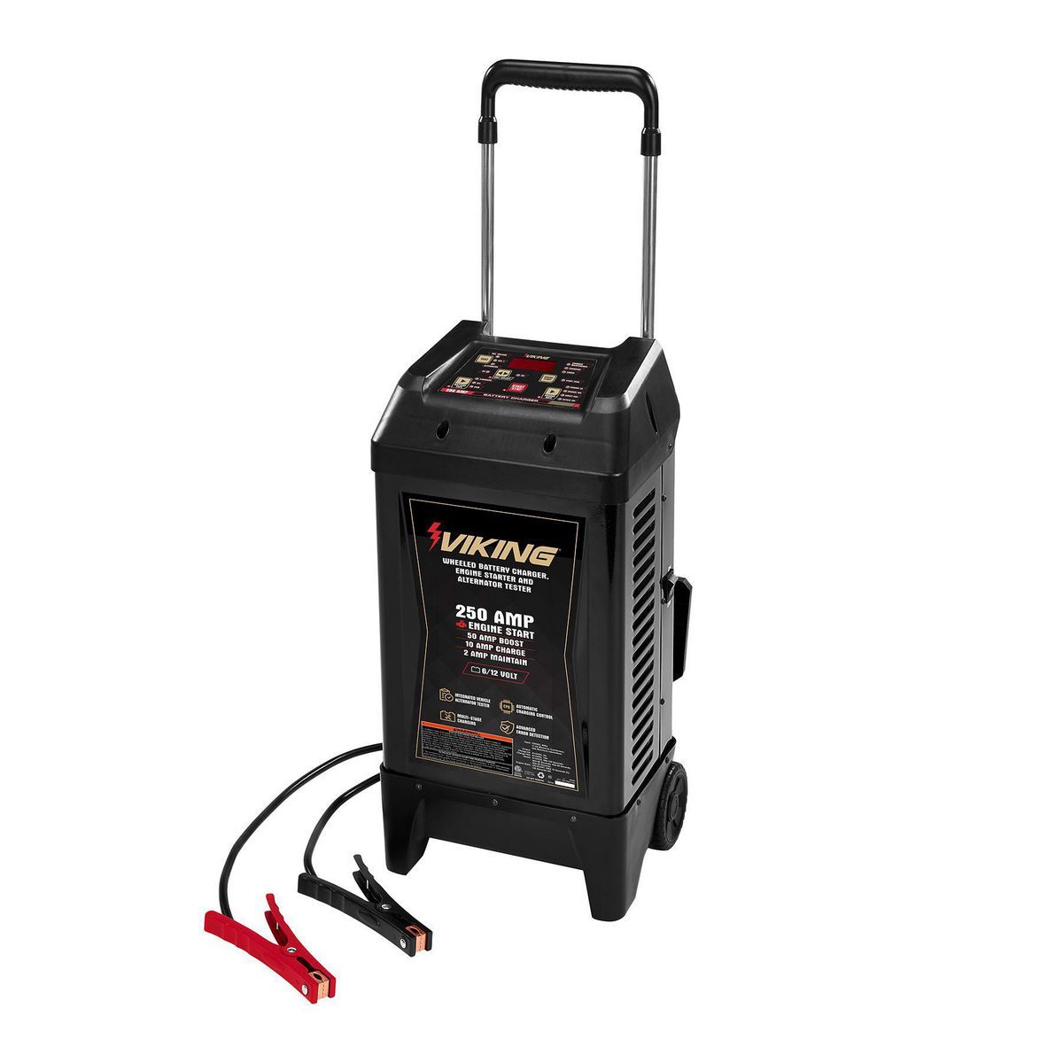 Cargador de batería con ruedas Viking 2/15/50/250 Amp 6/12V, arrancador de motor y probador de alternador - 59466