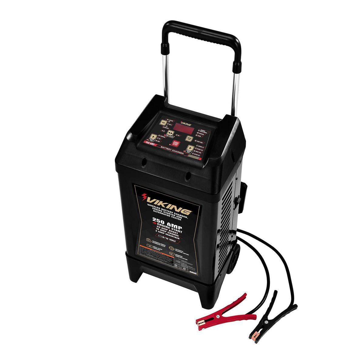 Cargador de batería con ruedas Viking 2/15/50/250 Amp 6/12V, arrancador de motor y probador de alternador - 59466