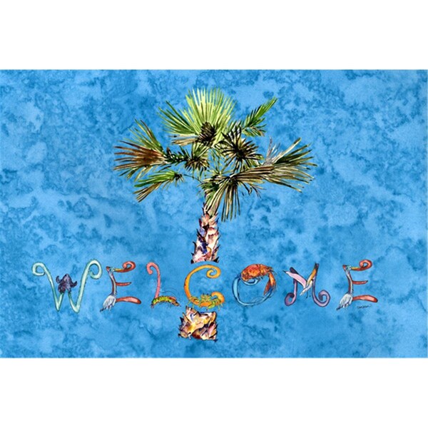 Carolines Treasures Welcome Palm Tree On Blue Fabric Placemat - 8708PLMT