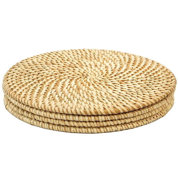 Vintiquewise Decorative Round 25'' Natural Woven Handmade Rattan Placemats, PK 4 - QI004239-25