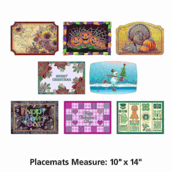 Hoffmaster 10" x 14" Fall and Winter Paper Placemats 8 Designs Combo Pack PK 1000 PK - 857208