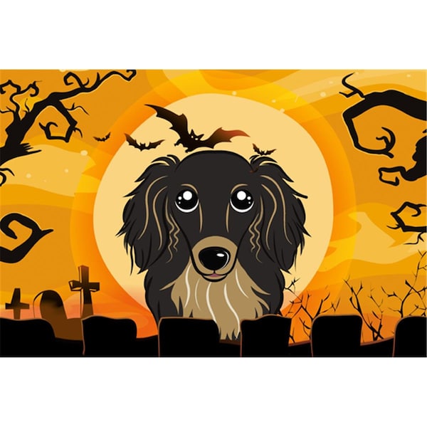 Carolines Treasures Halloween Longhair Black And Tan Dachshund Fabric Placemat - BB1771PLMT