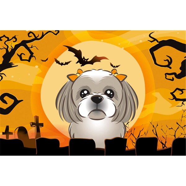 Carolines Treasures Halloween Gray Silver Shih Tzu Fabric Placemat - BB1808PLMT
