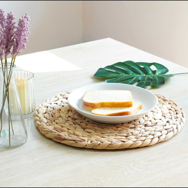 Vintiquewise Decorative Round 25'' Natural Woven Handmade Water Hyacinth Placemats, PK 4 - QI004238-25