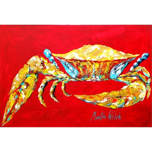 Carolines Treasures Crab Blue On Red- Sr Fabric Placemat - MW1116PLMT