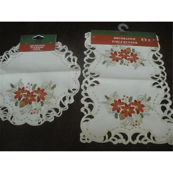 Fastfood FQ32187-16-2PK 16 in. Embroidered Christmas Tri Poinsettia Cutwork Placemats - FA2570291