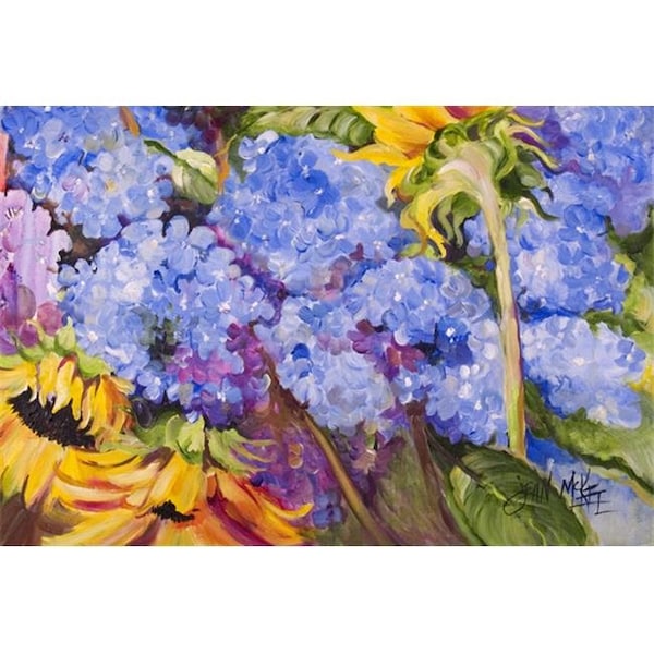 Carolines Treasures Carolines Treasures JMK1119PLMT Hydrangeas And Sunflowers Fabric Placemat - JMK1119PLMT