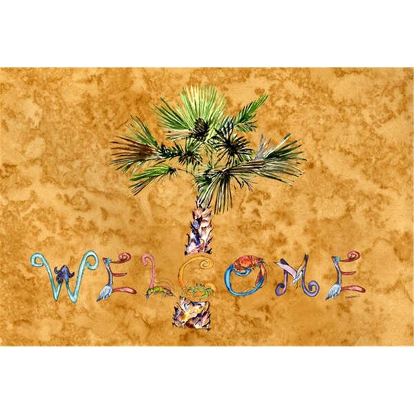 Carolines Treasures Welcome Palm Tree On Gold Fabric Placemat - 8709PLMT