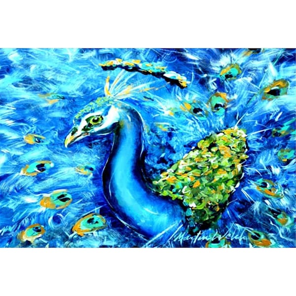 Carolines Treasures Peacock Straight Up In Blue Fabric Placemat - MW1166PLMT