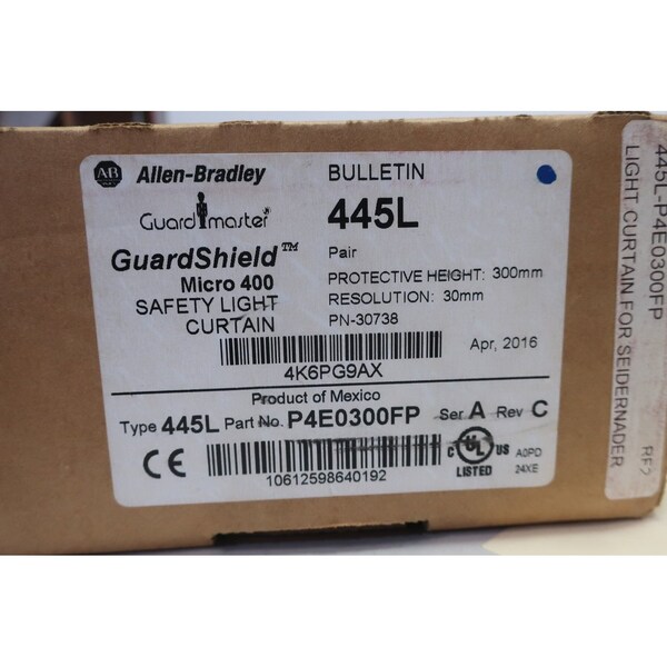 Par 30MM de Allen Bradley, Cortina de Luz de 300MM de largo - 445L-P4E0300FP