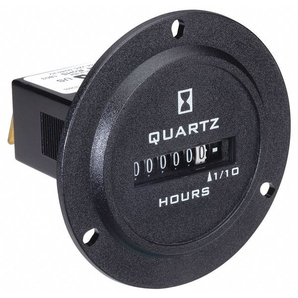 Contador de horas Trumeter, redondo, electromecánico, no reseteable, horas/décimas, 120 a 240V CA, 6 dígitos, negro - 722-0004.