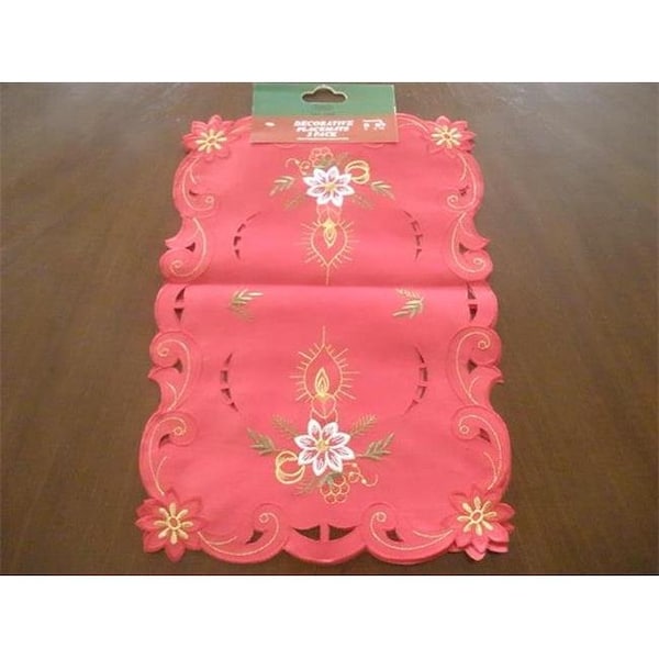 Tapestry Trading Tapestry Trading FQ31719-1436 14 x 36 in. Embroidered Christmas Poinsettia And Candles Cutwork Table Runner; Red - FQ31719/1436
