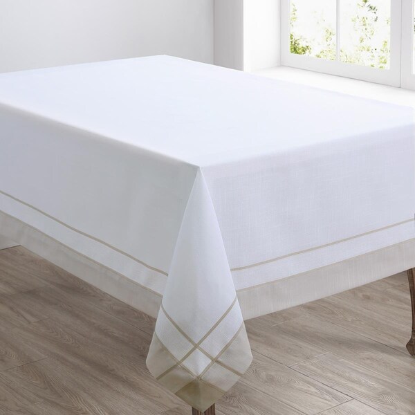 Saro Saro 351.N72144B 72 x 144 in. Banded Border Oblong Tablecloth; Natural - 351.N72144B