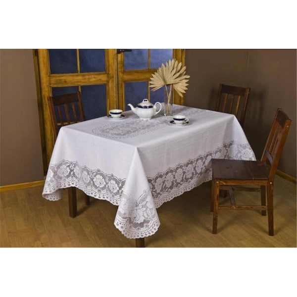 Fastfood 60 x 88 in. European Lace Table Cloth, White - FA2570099