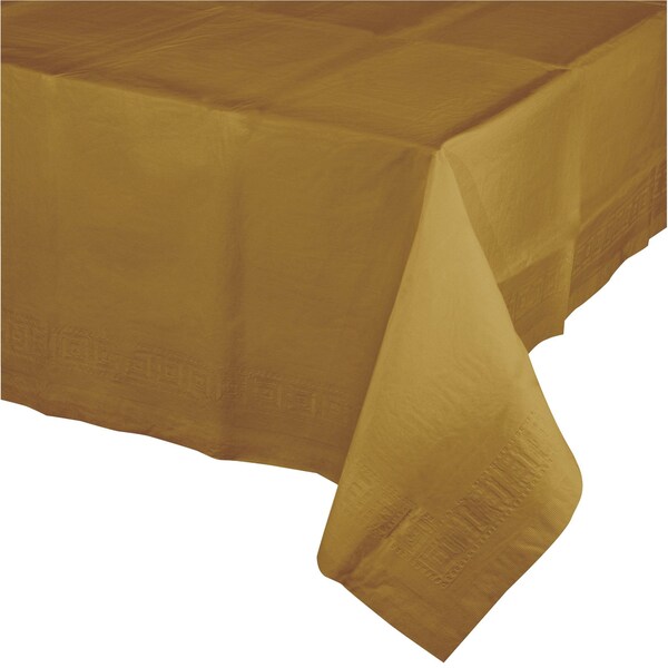 Touch Of Color Glittering Gold Plastic Tablecloth, 108"x54", 12PK - 01352