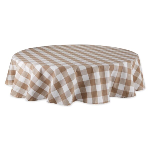 Fastfood 70 in. Stone Buffalo Check Round Tablecloth - FA2568265