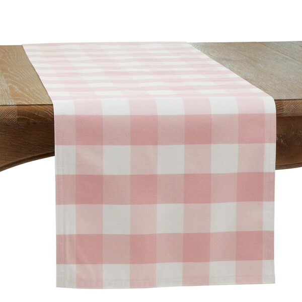Saro 16 x 120 in. Cotton & Poly Blend Buffalo Plaid Oblong Runner, Pink - 5026.P16120B