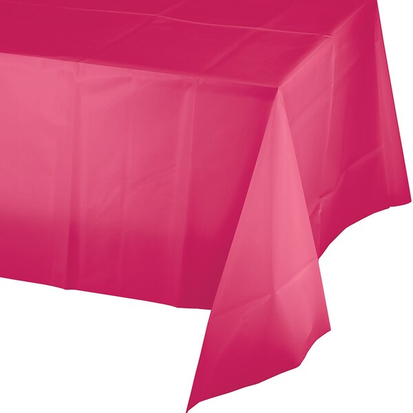 Touch Of Color Hot Magenta Pink Plastic Tablecloth, 108"x54", 12PK - 01413