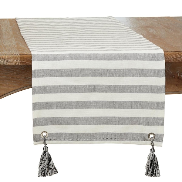 Saro 16 x 72 in. Striped Tassel Oblong Table Runner, Black & White - 432.BW1672B