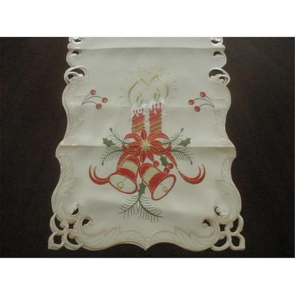 Fastfood FQ31875-1436 14 x 36 in. Embroidered Christmas Candles Cutwork Table Runner - FA2570288