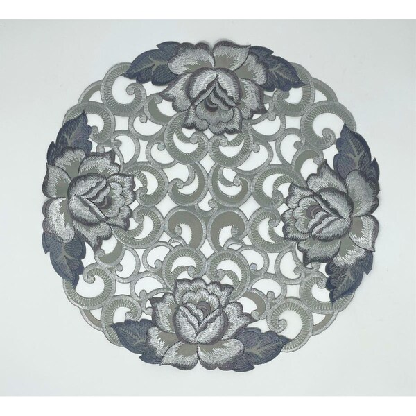 Sinobrite 24 in. Gunmetal Cutout Rose Doily - H9224-024