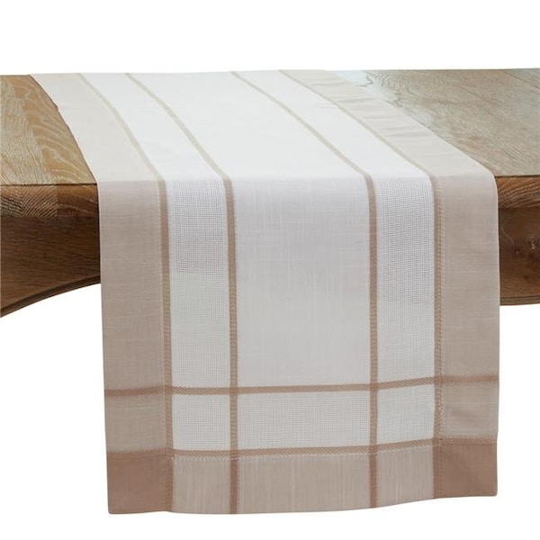 Saro Saro 351.N1654B 16 x 54 in. Banded Border Oblong Table Runner; Natural - 351.N1654B