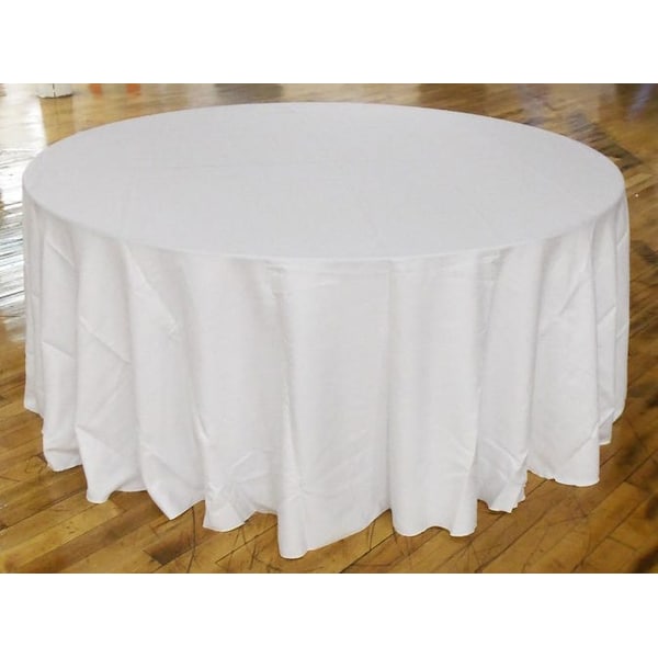 Atlas Commercial Products 132" Round Polyester Tablecloth, White - PY-132R-01