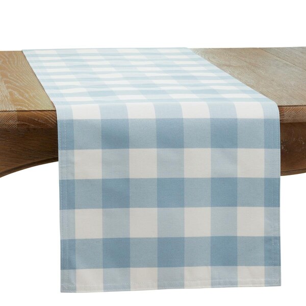 Saro 16 x 72 in. Cotton & Poly Blend Buffalo Oblong Plaid Runner, Black - 5026.BL1672B