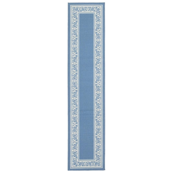 Madison 20 x 90 in. Floral Border Extra Long Rectangle Runner Rug Blue - FLO-20X90-BL