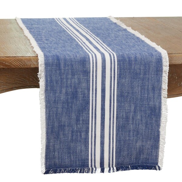 Saro 13 x 72 in. Striped Fringe Oblong Table Runner, Black - 1919.BL1372B