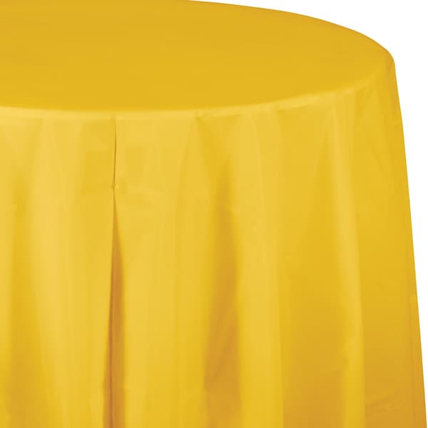 Touch Of Color School Bus Yellow Round Plastic Tablecloth, 82", 12PK - 703269