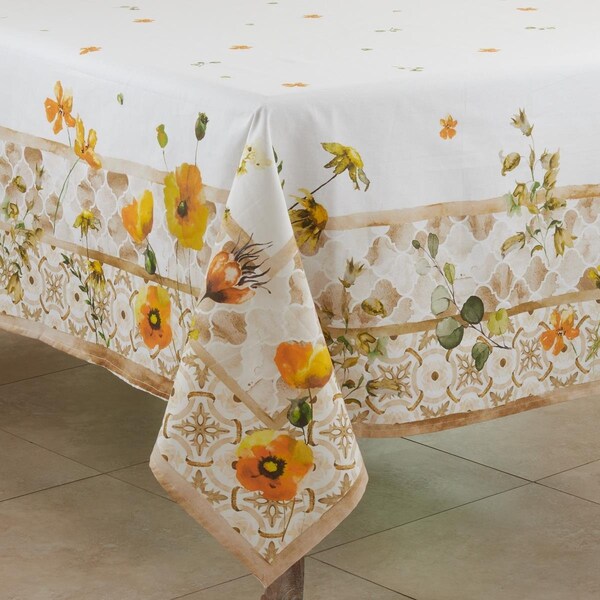 Saro 70 in. Floral Design Block Print Square Tablecloth, Multi Color - 2520.M70S