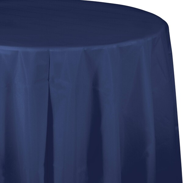 Touch Of Color Navy Blue Round Plastic Tablecloth, 82", 12PK - 703278