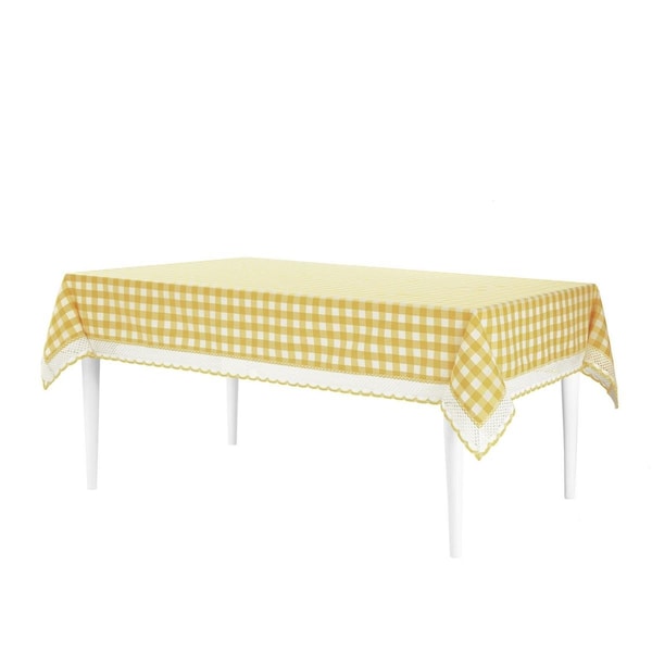 Desorden 60 x 84 in. Buffalo Check Rectangle Tablecloth with Macram Trim, Yellow - DE2512160