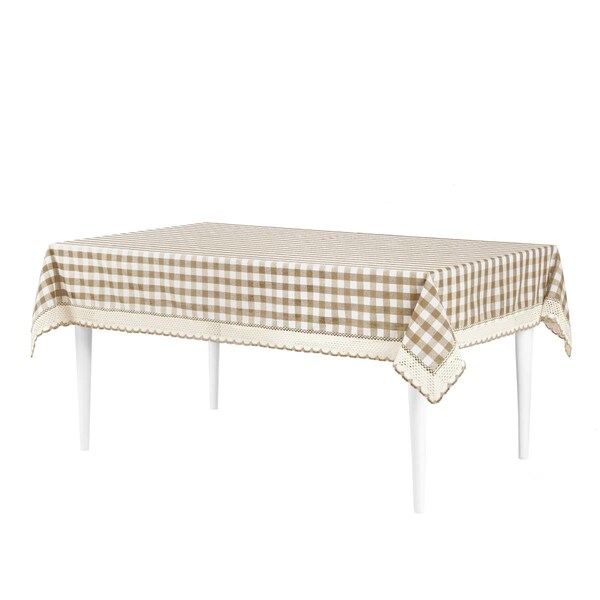 Desorden 60 x 104 in. Buffalo Check Tablecloth with Macram Trim Taupe - DE2512162