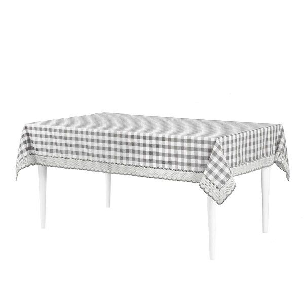 Desorden 60 x 84 in. Buffalo Check Rectangle Tablecloth with Macram Trim, Grey - DE2512156