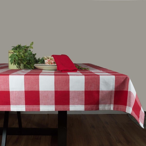 Dunroven House 60 x 84 in Farmhouse Check Tablecloth Bright Red  White - RK820BR