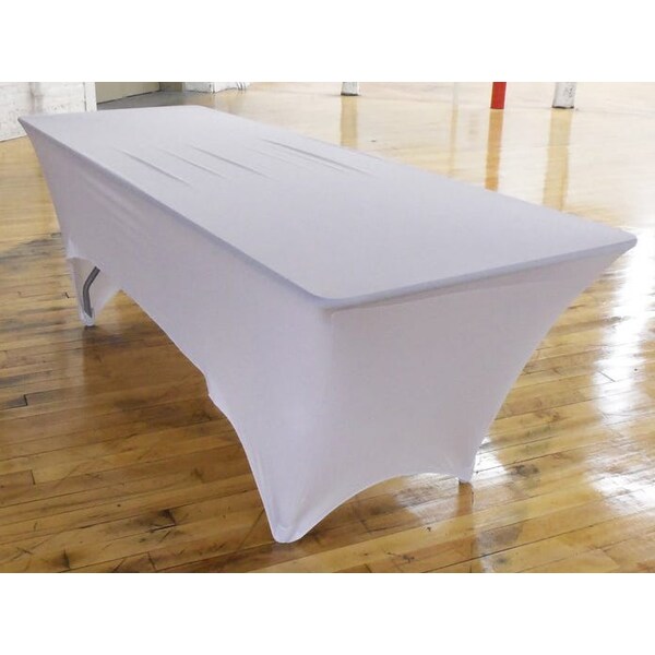 Atlas Commercial Products Spandex Fitted Stretch Table Cover for 8 Ft. x 30" Banquet, White - SP-8X30-01