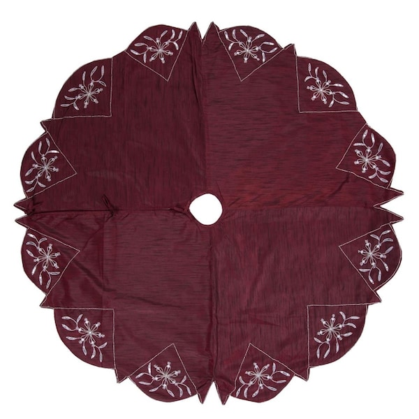 Vickerman 60 in. Silver Sparkle Collection Dark Red Tree Skirt - QTX17121