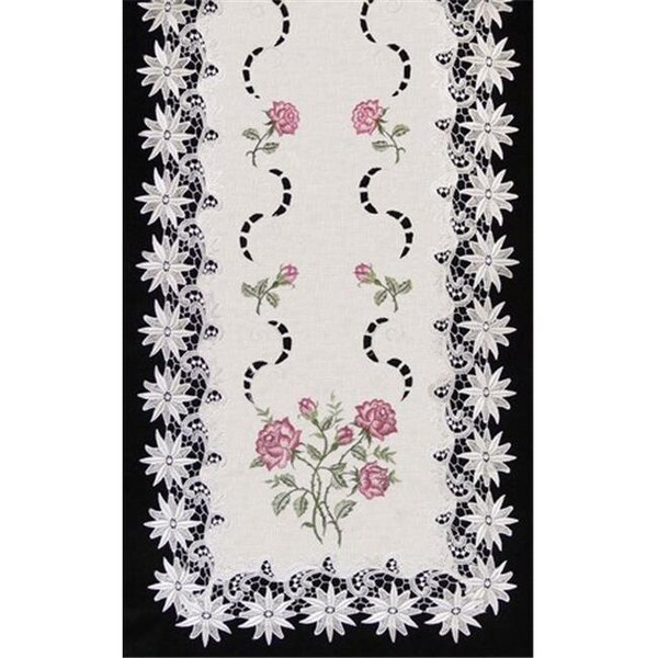 Sinobrite Sinobrite H0608-RS Pink Rose Lacey Edge Oval Runner; 16 x 36 in. - H0608/RS(16X36)