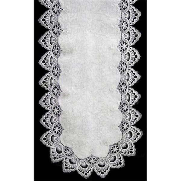 Sinobrite Sinobrite H8139-F1 White Lace Oval Runner; 16 x 72 in. - H8139/F1(16X72)