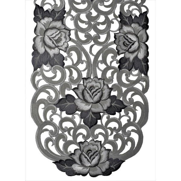 Sinobrite 16 x 72 in. Gunmetal Cutout Rose Table Runner - H9224-16X72