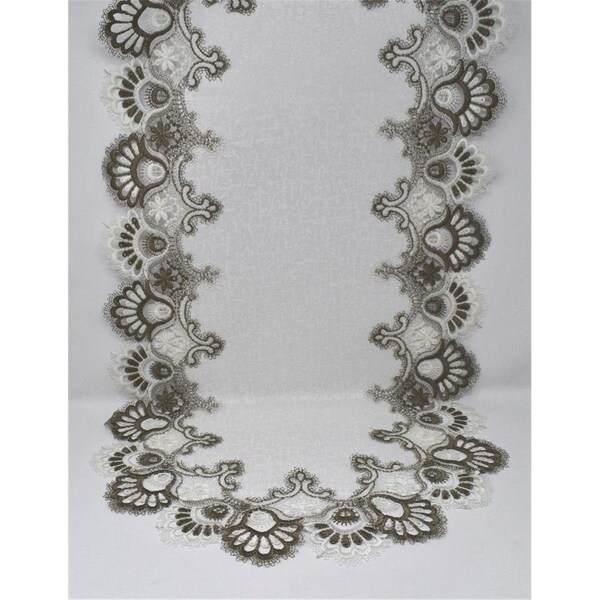Sinobrite H8139-FF-15x54 15 x 54 in. Cocoa European Lace with White Antique Fabric Table Runner - H8139/FF-15X54