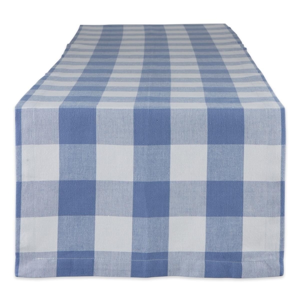 Fastfood 14 x 108 in. Stonewash Blue Buffalo Check Table Runner - FA2568236
