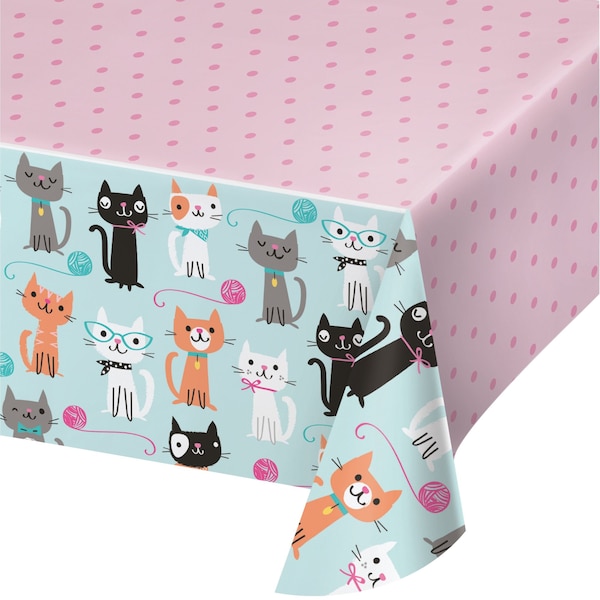 Creative Converting Cat Party Plastic Tablecloth, 102"x54", 6PK - 329399