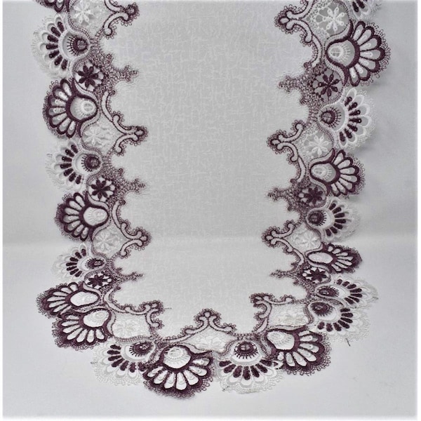 Sinobrite H8139-P-16x36 16 x 36 in. Purple European Lace with White Antique Fabric Table Runner - H8139/P-16X36